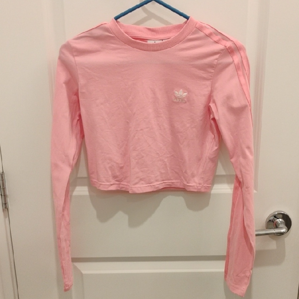 Adidas Light Pink Long Sleeve Cotton Crop Top Women's Size Small